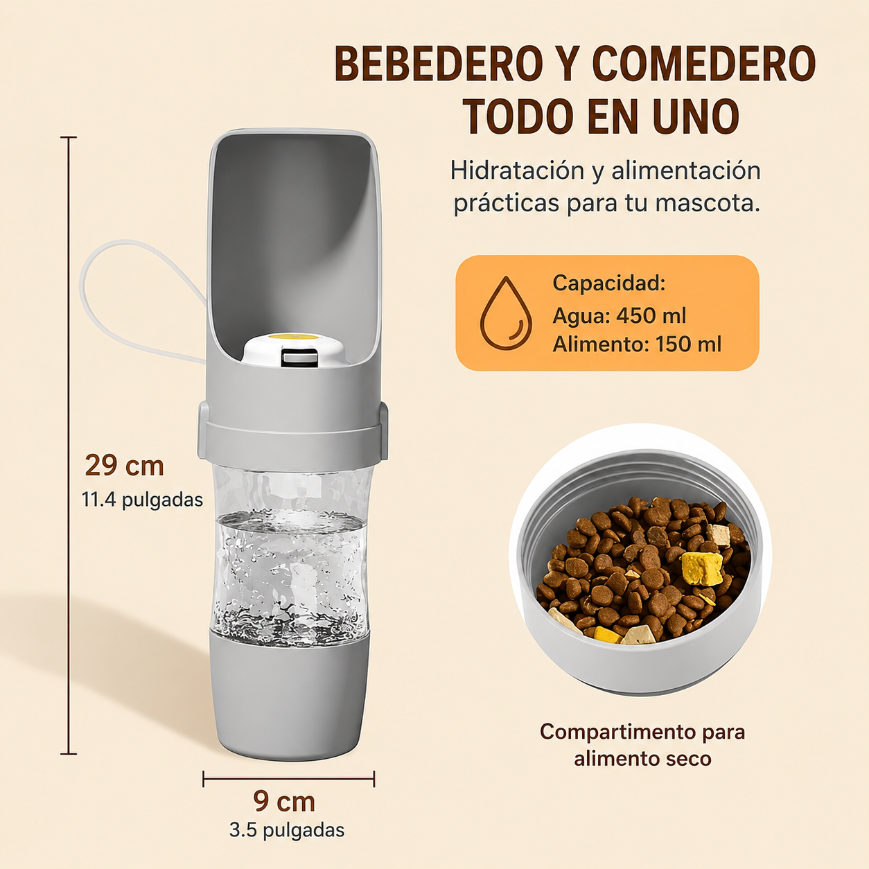 Botella de Agua y Comida 2 en 1